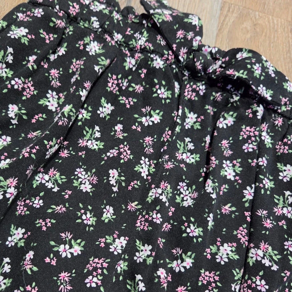 Lemon Kiss Girls 2 Piece Floral Smocked Top and Paperbag Pants Set Black 6X